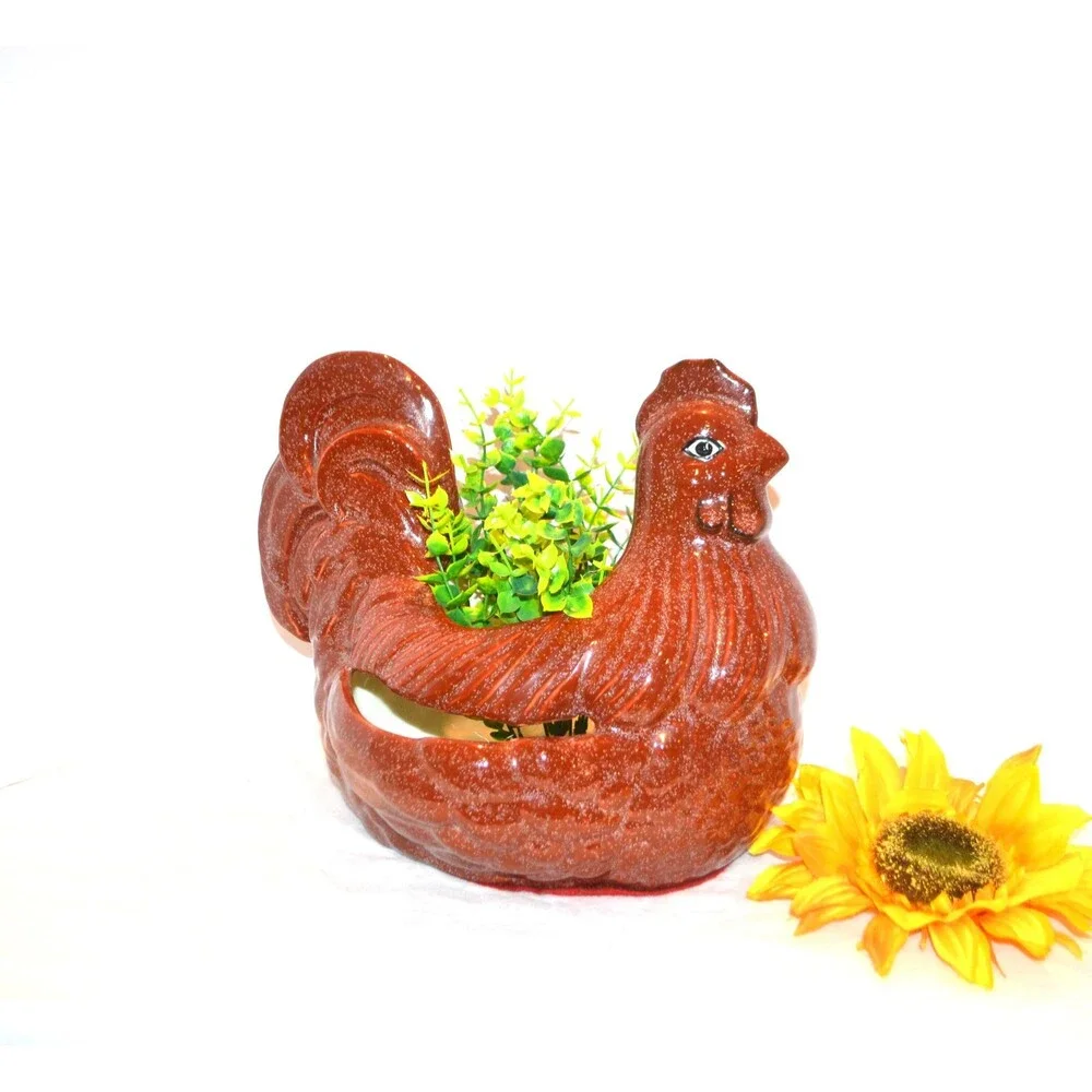 Vintage Chicken Planter 70s Catch All Rustic